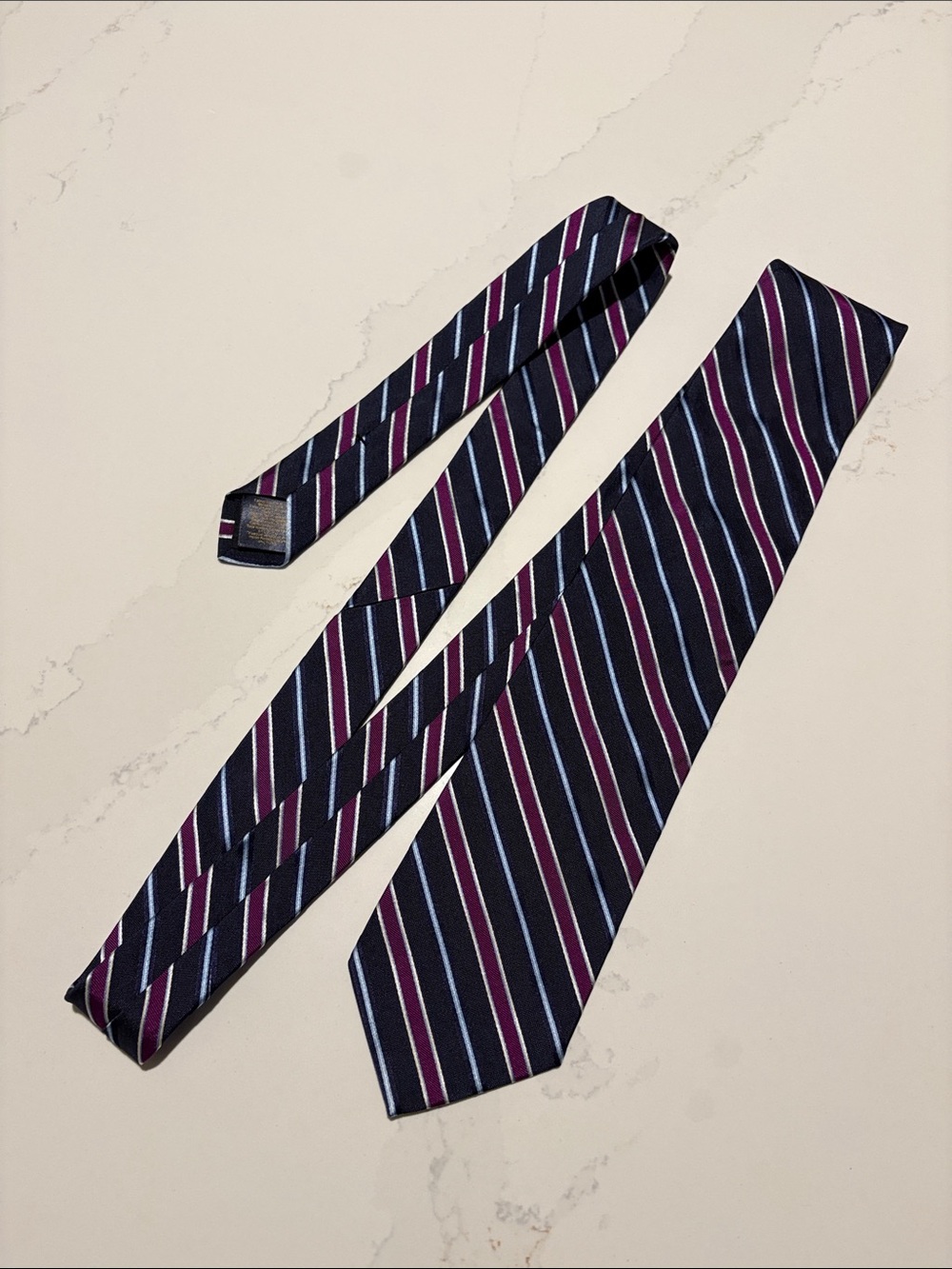 Brooks Brothers Navy Tie with Pink and Light Blue Stripes